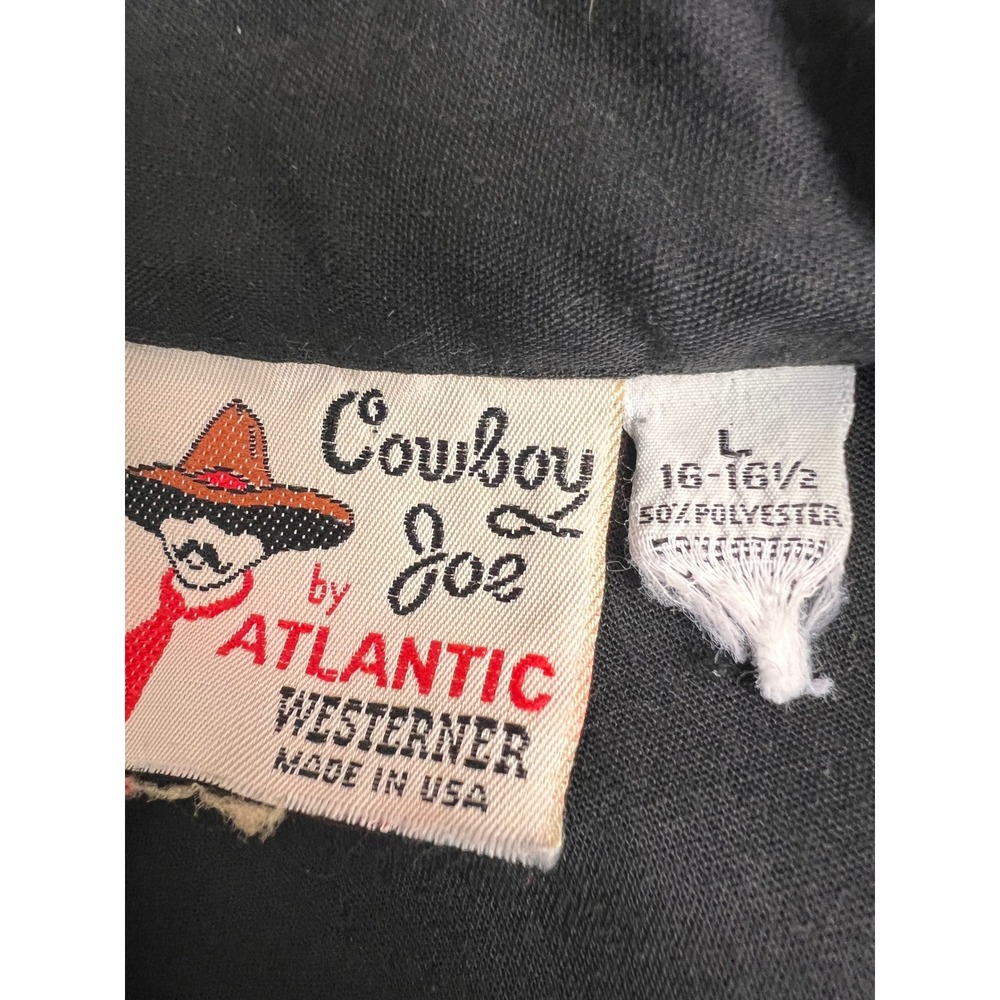 Vtg 70s Cowboy Joe Atlantic Westerner Black Pearl Snap Shirt Embroidered Wagon L - Picture 5 of 6